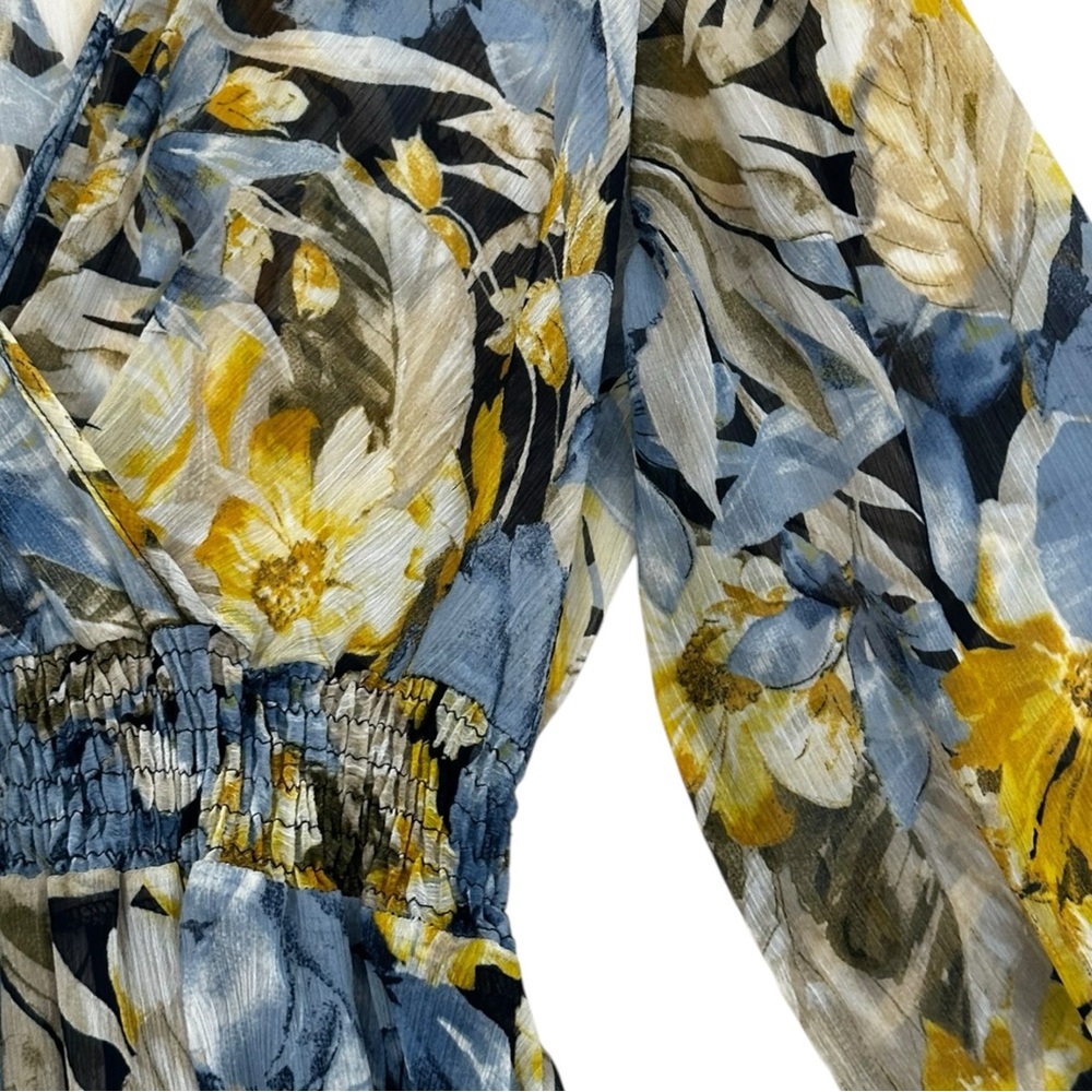 Kate & Lily Blue Yellow Floral Long Sleeve Maxi Dress - Size 6 - Picture 5 of 7